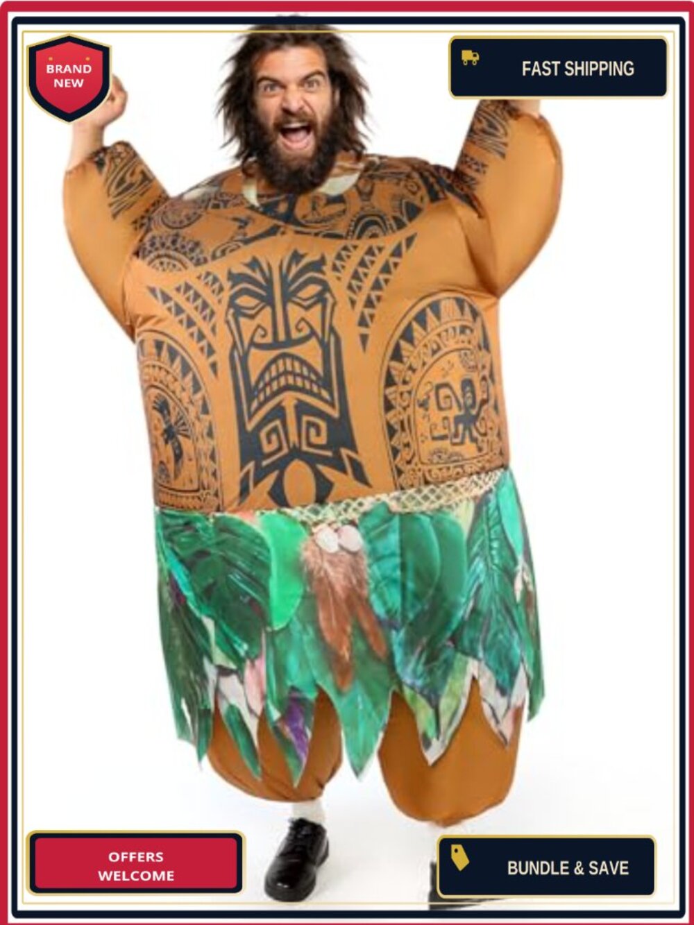 Maui Inflatable Costume Men Plus Size Funny Blow Up Suit Halloween Luau Party